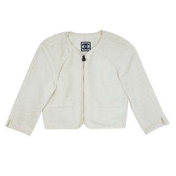 Pre Owned Chanel Cream Cotton Textured Jacket M
