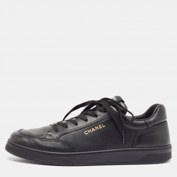 Pre Owned Chanel Black Leather Low Top Sneakers Size 45