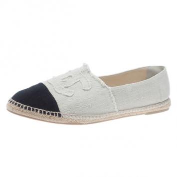 Chanel Black & White CC Canvas Espadrilles Size 45