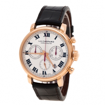 Pre Owned L.U. Chopard Silver White 18K Rose Gold 1963 Chronograph 16164-5001 Limited Edition 06/50 Men's Wristwatch 42 mm