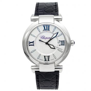 Pre Owned Chopard White Mother Of Pearl Imperiale Stainless Steel & Leather Watch 40MM