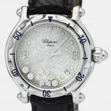 Pre Owned Chopard White Stainless Steel Happy Sport 28/8948 Quartz Wristwatch 38 mm