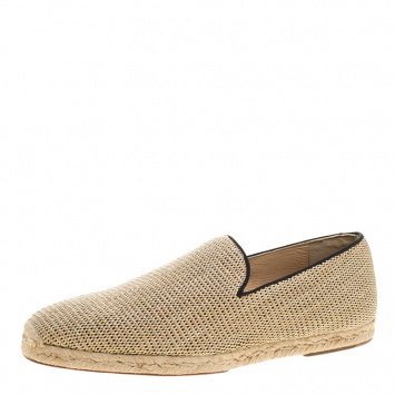 Pre Owned Christian Louboutin Beige Woven Raffia Relax Espadrilles Size 45