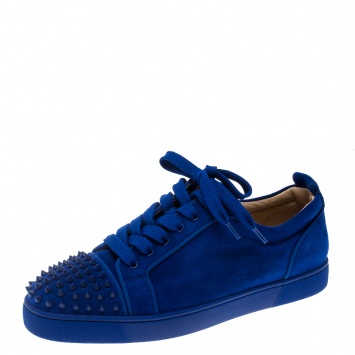 Pre Owned Christian Louboutin Cobalt Blue Suede Louis Junior Spikes Sneakers Size 43