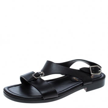 Pre Owned Christian Louboutin Black Leather Don Giovanni Flat Sandals Size 43