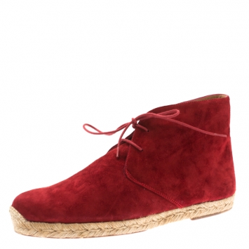 Pre Owned Christian Louboutin Red Suede Cadaques Espadrille Desert Boots Size 41