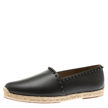 Pre Owned Christian Louboutin Black Leather Melides Spike Trim Espadrilles Size 40