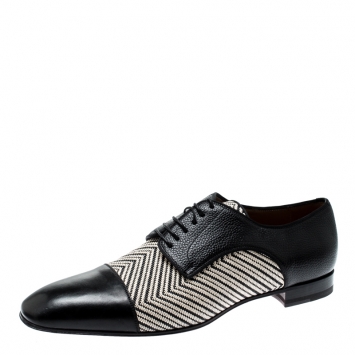 Pre Owned Christian Louboutin Black Leather And Canvas Lace Up Oxford Size 44