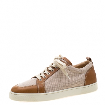 Pre Owned Christian Louboutin Beige/Brown Canvas and Leather Rantulow Sneakers Size 43