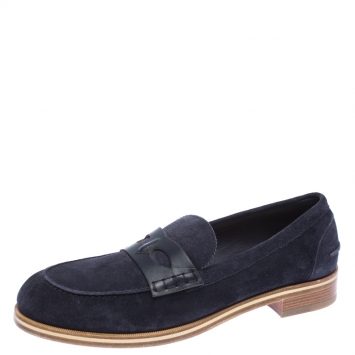 Pre Owned Christian Louboutin Blue Suede Montezumolle Flat loafer Size 44