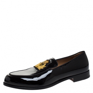 Pre Owned Christian Louboutin Black Patent Leather Laperouza Slip On Loafers Size 45