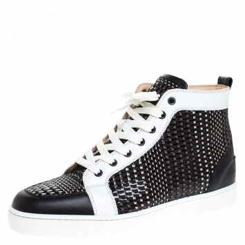 Pre Owned Christian Louboutin Black/White Leather Rantus High Top Sneakers Size 44