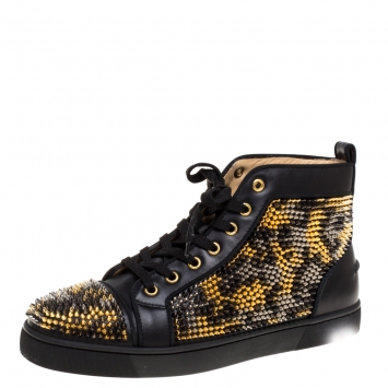 Pre Owned Christian Louboutin Black Leather Louis Spike High Top Sneakers Size 40.5