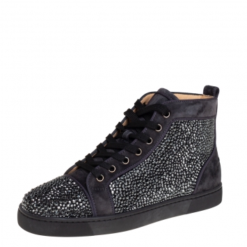 Pre Owned Christian Louboutin Grey Suede Louis Strass High Top Sneakers Size 40