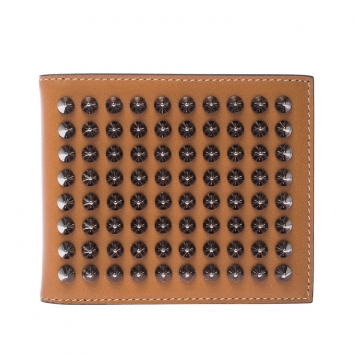 Pre Owned Christian Louboutin Tan Leather Clipsos Studded Bi Fold Wallet