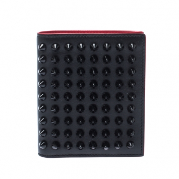 Pre Owned Christian Louboutin Black Leather Clipsos Studded Bifold Wallet
