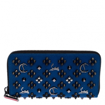 Pre Owned Christian Louboutin Blue Leather Panettone Zip Around Wallet