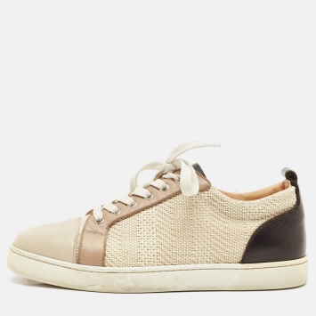 Christian Louboutin Multicolor Woven Fabric and Leather Junior Orlato Sneakers Size 40.5