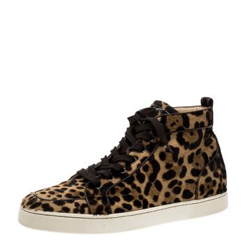 مملوكة مسبقًا Christian Louboutin Beige Leopard Calfhair Rantus Orlato High Top  Sneakers Size 45