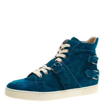 Pre Owned Christian Louboutin Blue Suede High Top Sneakers Size 45