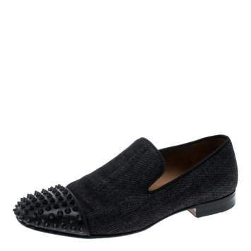 Pre Owned Christian Louboutin Black Denim Spike Loafers Size 40