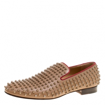 Pre Owned Christian Louboutin Brown Leather Rollerboy Spike Loafers Size 42