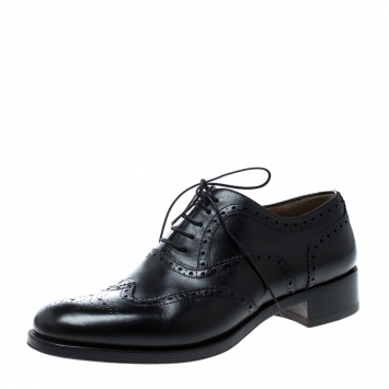 Pre Owned Christian Louboutin Black Brogue Leather Education Oxfords Size 40