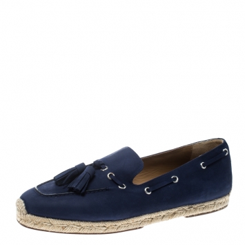 Pre Owned Christian Louboutin Blue Nubuck Leather Tassel Embellished Espadrilles Loafers Size 42
