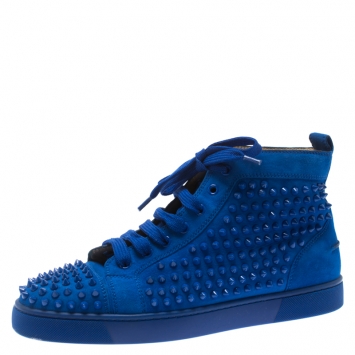 Pre Owned Christian Louboutin Blue Suede Louis Spike High Top Sneakers Size 41.5