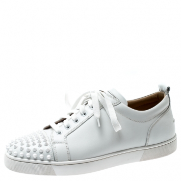 Pre Owned Christian Louboutin White Leather Louis Junior Spikes Sneakers Size 42