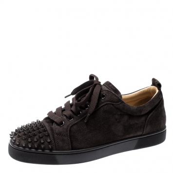 Pre Owned Christian Louboutin Brown Suede Leather Louis Junior Spikes Sneakers Size 41