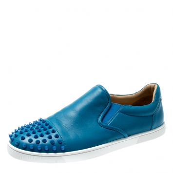 Pre Owned Christian Louboutin Blue Spike Leather Skate Slip On Sneakers Size 41