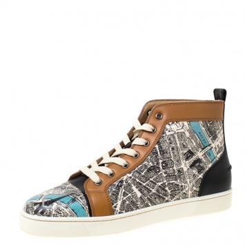 Pre Owned Christian Louboutin Multicolor Printed Leather High Top Sneakers Size 42.5