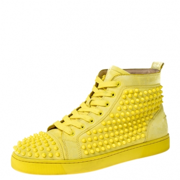 Pre Owned Christian Louboutin Canary Yellow Suede Louis Spike High Top Sneakers Size 42