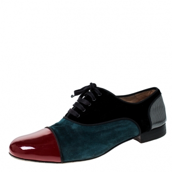 Pre Owned Christian Louboutin Tricolor Suede And Patent Leather Lace Up Oxfords Size 45