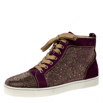 Pre Owned Christian Louboutin Purple Suede Strass Louis High Top Sneakers Size 40