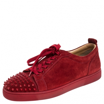Pre Owned Christian Louboutin Red Suede Trainers Spikes Sneakers Size 42.5