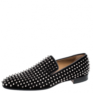 Pre Owned Christian Louboutin Black Dandelion Spikes Loafer Size 43