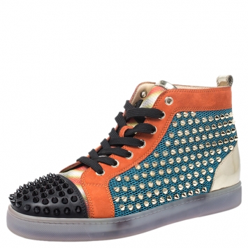 Pre Owned Christian Louboutin Multicolor Mesh, Suede And Leather Lou Spikes Orlato Sneakers Size 40