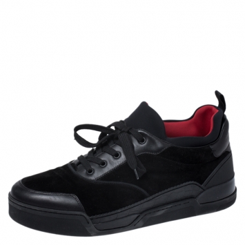 Pre Owned Christian Louboutin Black Leather, Suede and Fabric Aurelien Sneakers Size 45