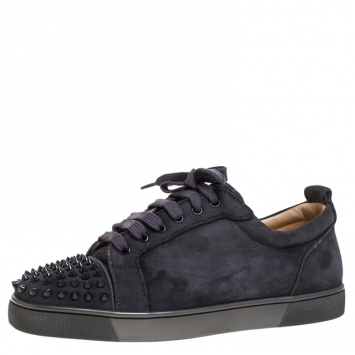 Pre Owned Christian Louboutin Black Suede Louis Junior Spikes Low Top Sneakers Size 43