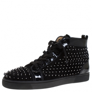 Pre Owned Christian Louboutin Black Suede Leather Louis High Top Sneakers Size 43.5