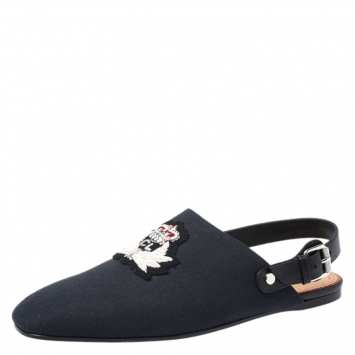 Pre Owned Christian Louboutin Blue/Black Canvas And Leather Oliveira Flats Size 40.5
