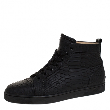 Pre Owned Christian Louboutin Black Python Leather Rantus Orlato High Top Sneakers Size 42.5