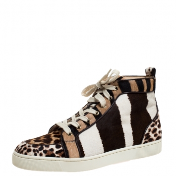 Pre Owned Christian Louboutin Multicolor Animal Print Calf Hair Rantus High Top Sneakers Size 41.5