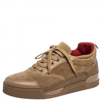 Pre Owned Christian Louboutin Beige Leather, Suede and Fabric Aurelien Sneakers Size 42.5