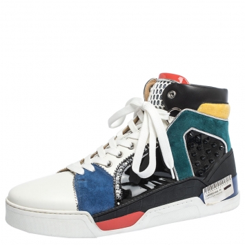 مملوكة مسبقًا Christian Louboutin Multicolor Leather and Suede Loubikick High Top Sneakers Size 43