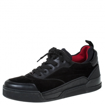 Pre Owned Christian Louboutin Black Leather, Suede and Fabric Aurelien Sneakers Size 43