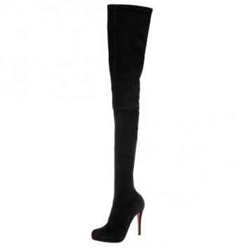 Pre Owned Christian Louboutin Black Suede Monica Thigh High Boots Size 39