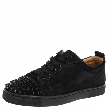 Pre Owned Christian Louboutin Black Suede Leather Spike Cap Toe Louis Junior Sneakers Size 40